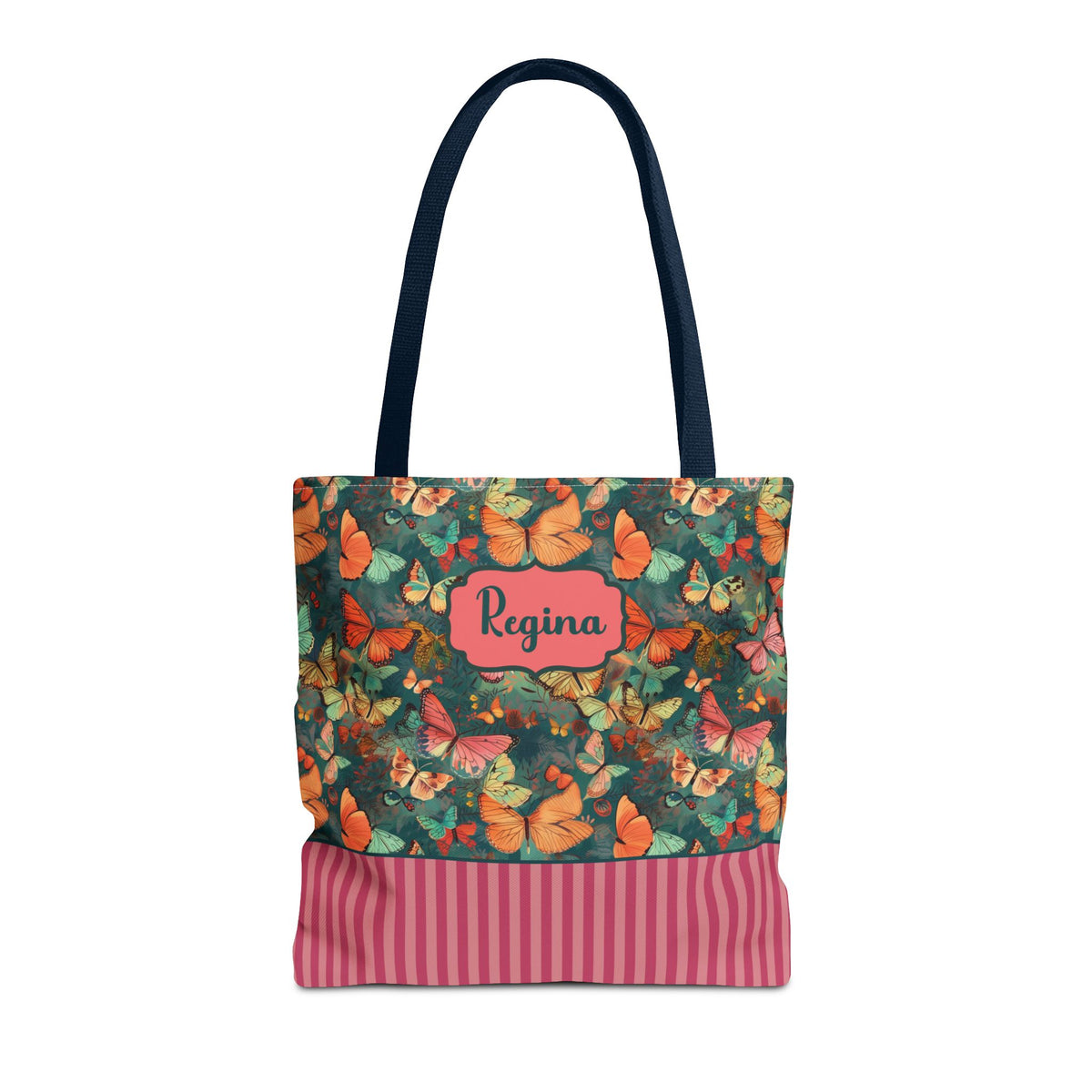 Personalizable Girly Handwriting Bag - Dreamy Butterfly Striped Tote