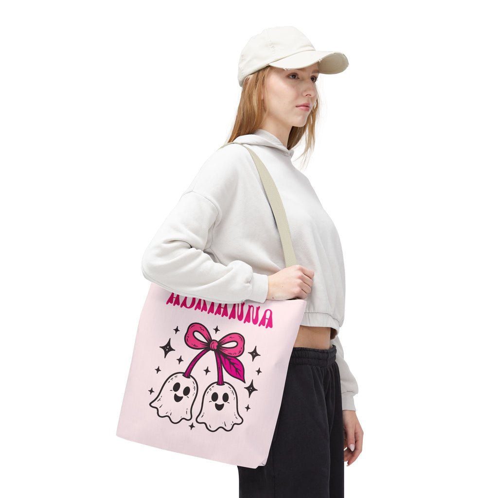 Pink Cute Ghost Cherries Tote Bag - "Spooky and a Cutie" Personalized Halloween Tote
