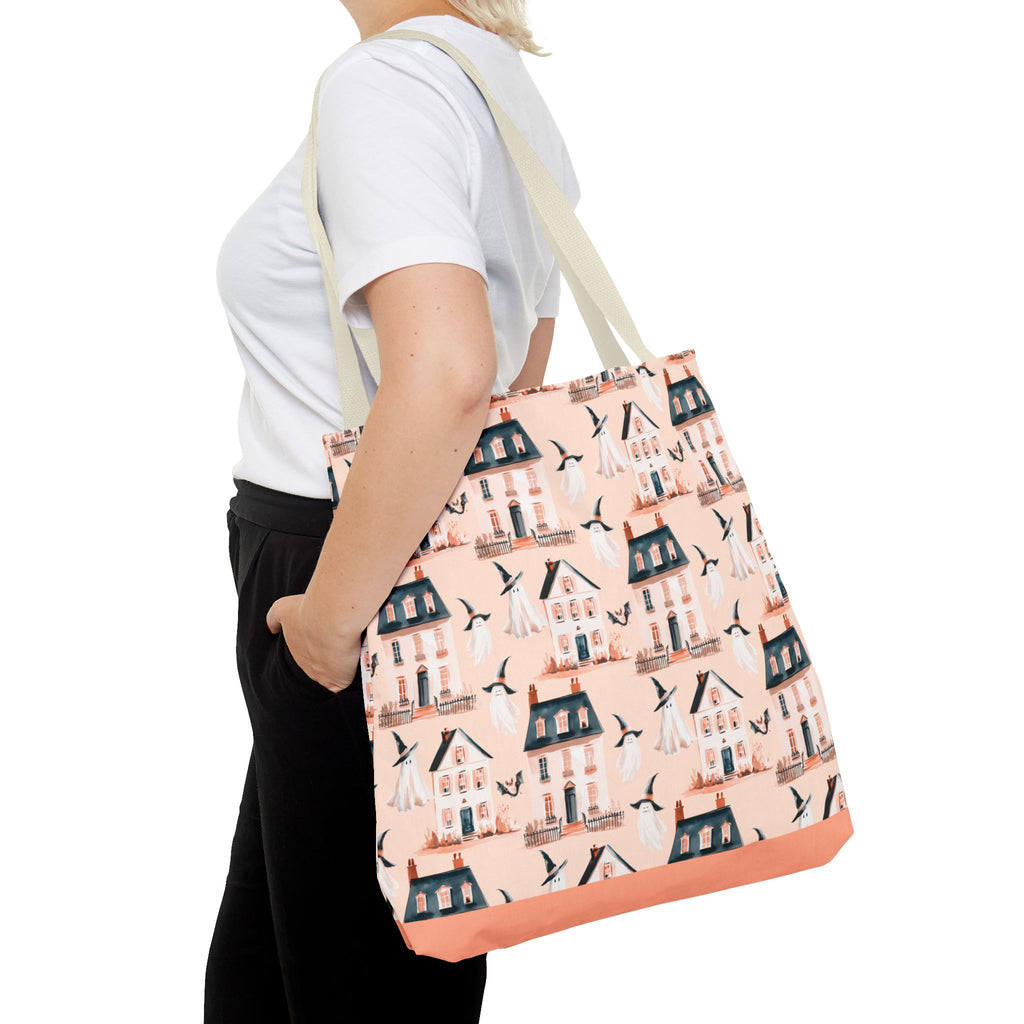 Spooky Cottage Pattern Tote -Haunted Village Ghosts and Houses Bag