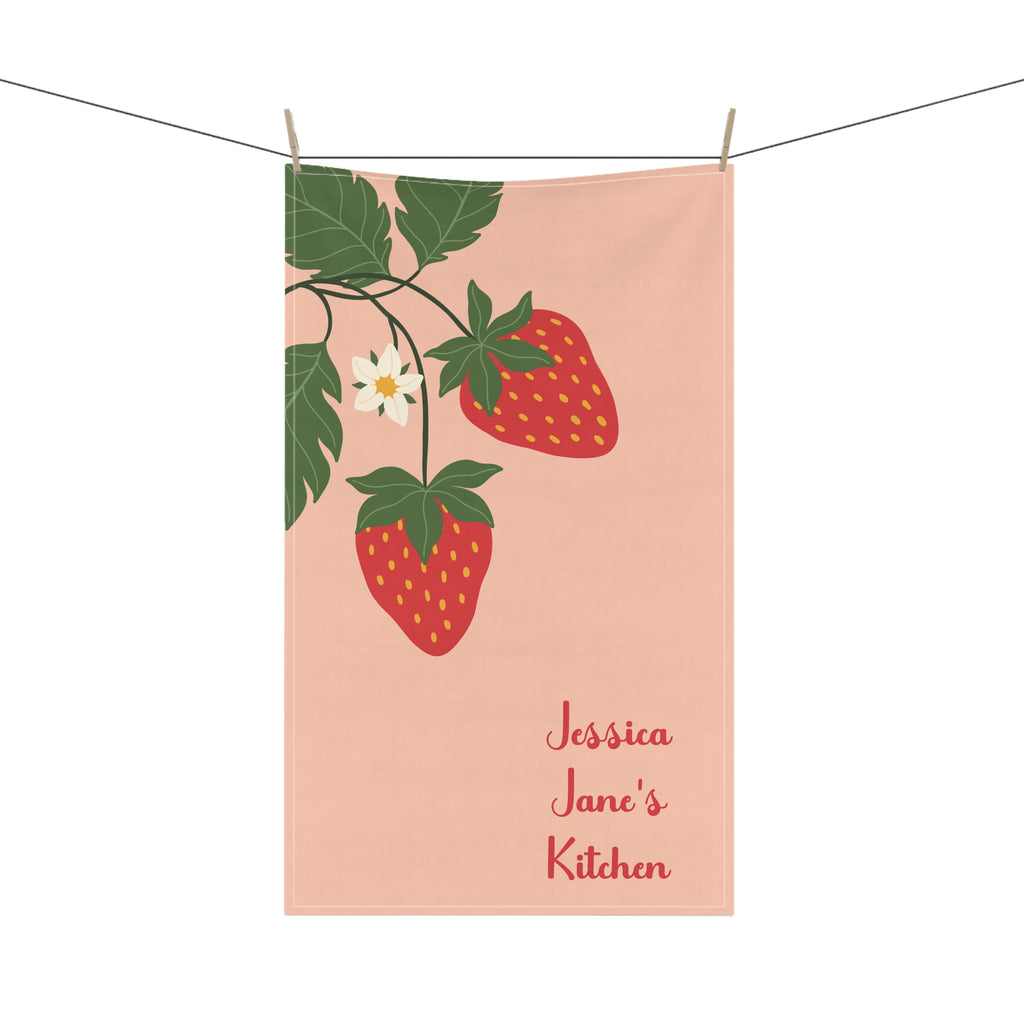 Personalizable Strawberry Tea Towel - Charming Pink Kitchen Towel