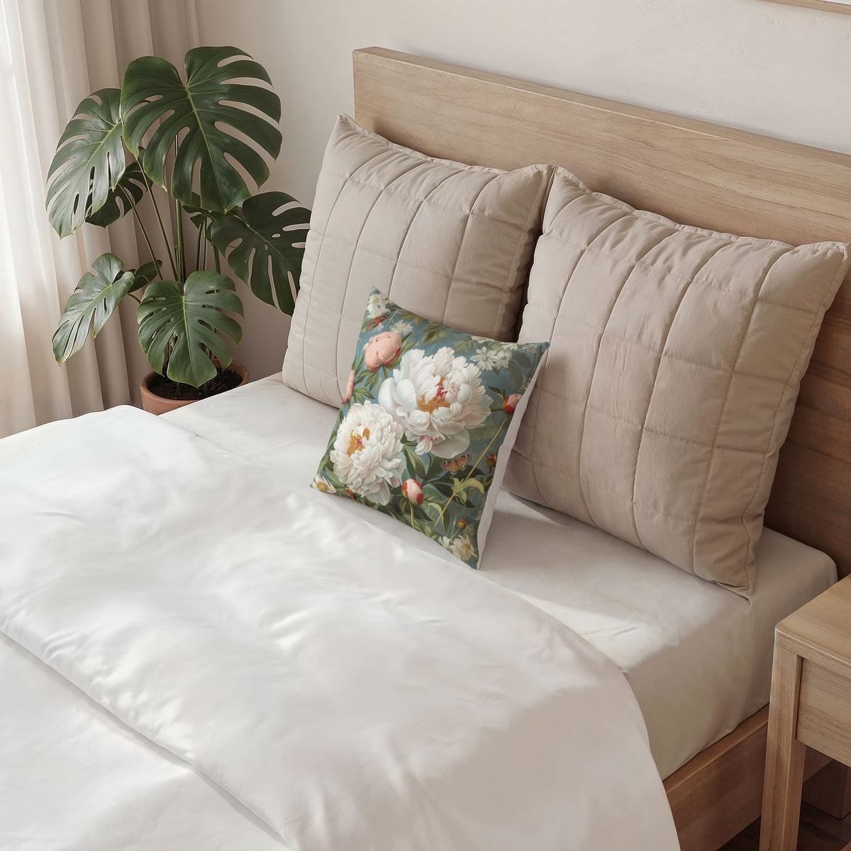 Velvet Throw Pillow - Elegant Peonies and Butterflies Decorative Pillow