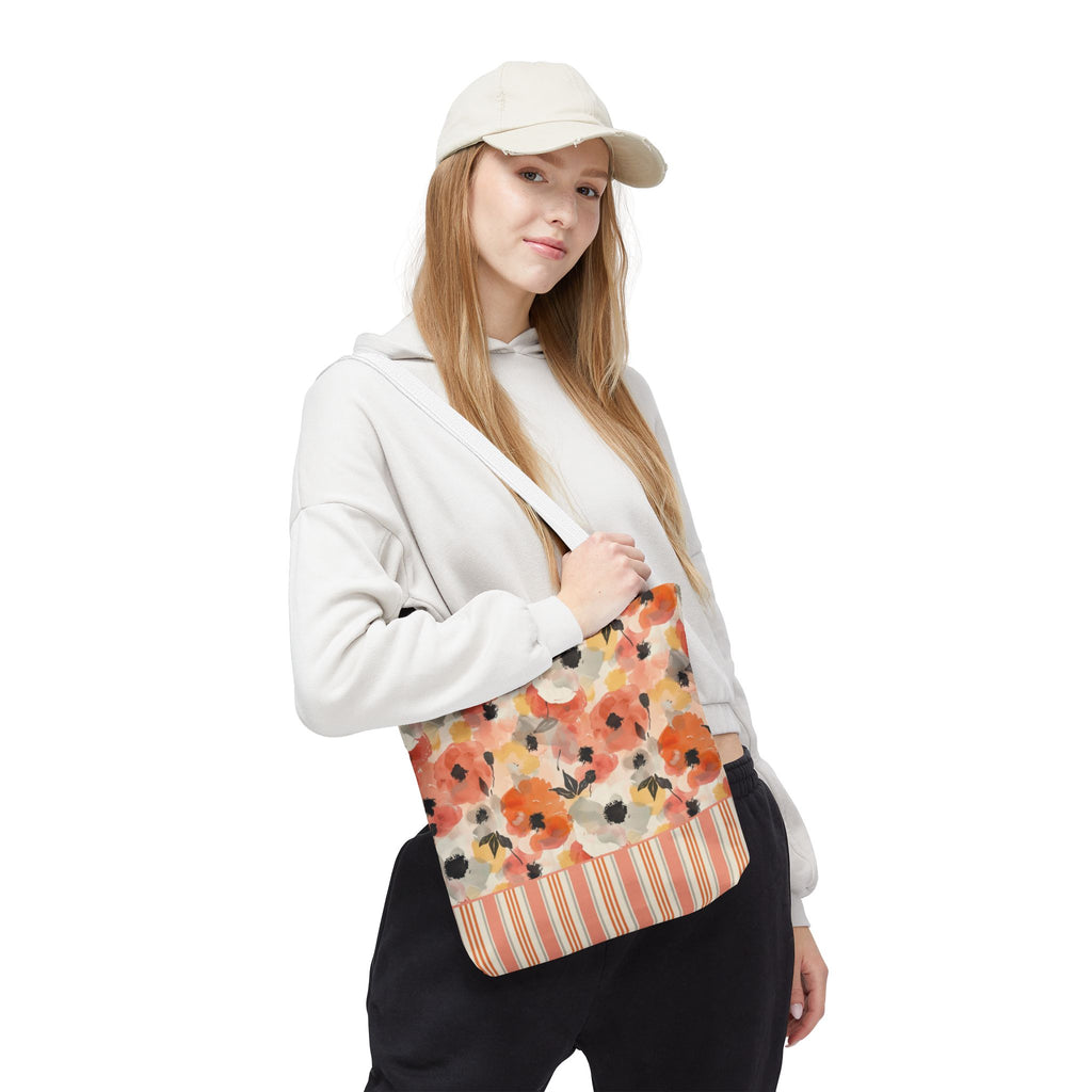 Floral Watercolor Stripe Tote Bag – Peach Blossom Beach and Market Bag