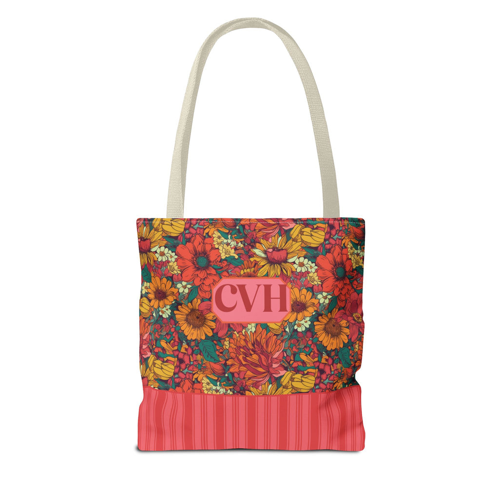 Personalizable Floral Tote - Floral Striped Harvest Tote Bag