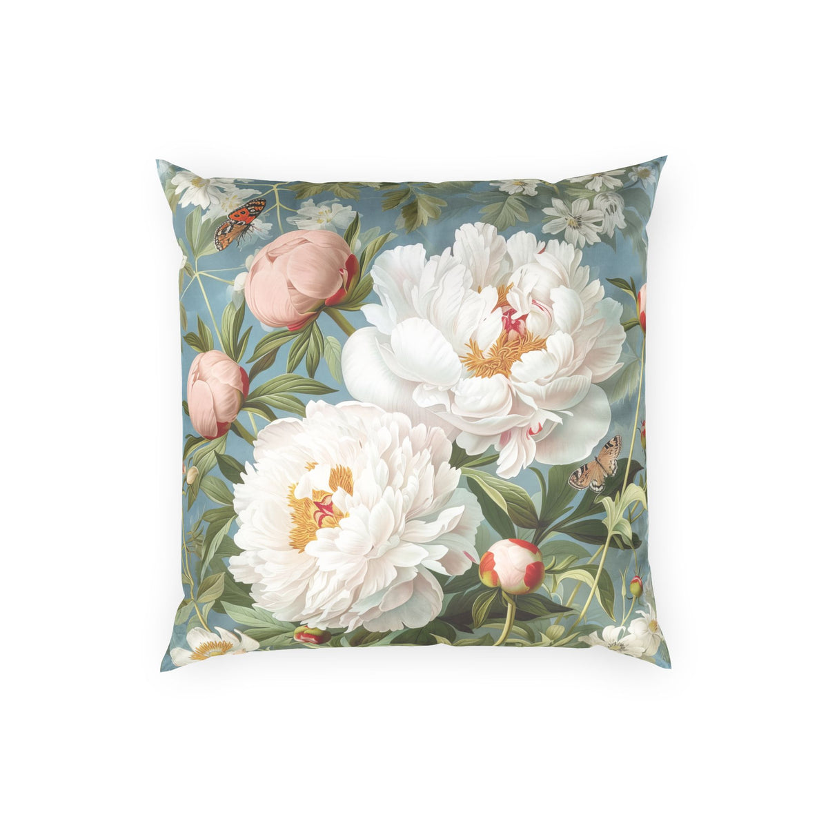 Velvet Throw Pillow - Elegant Peonies and Butterflies Decorative Pillow