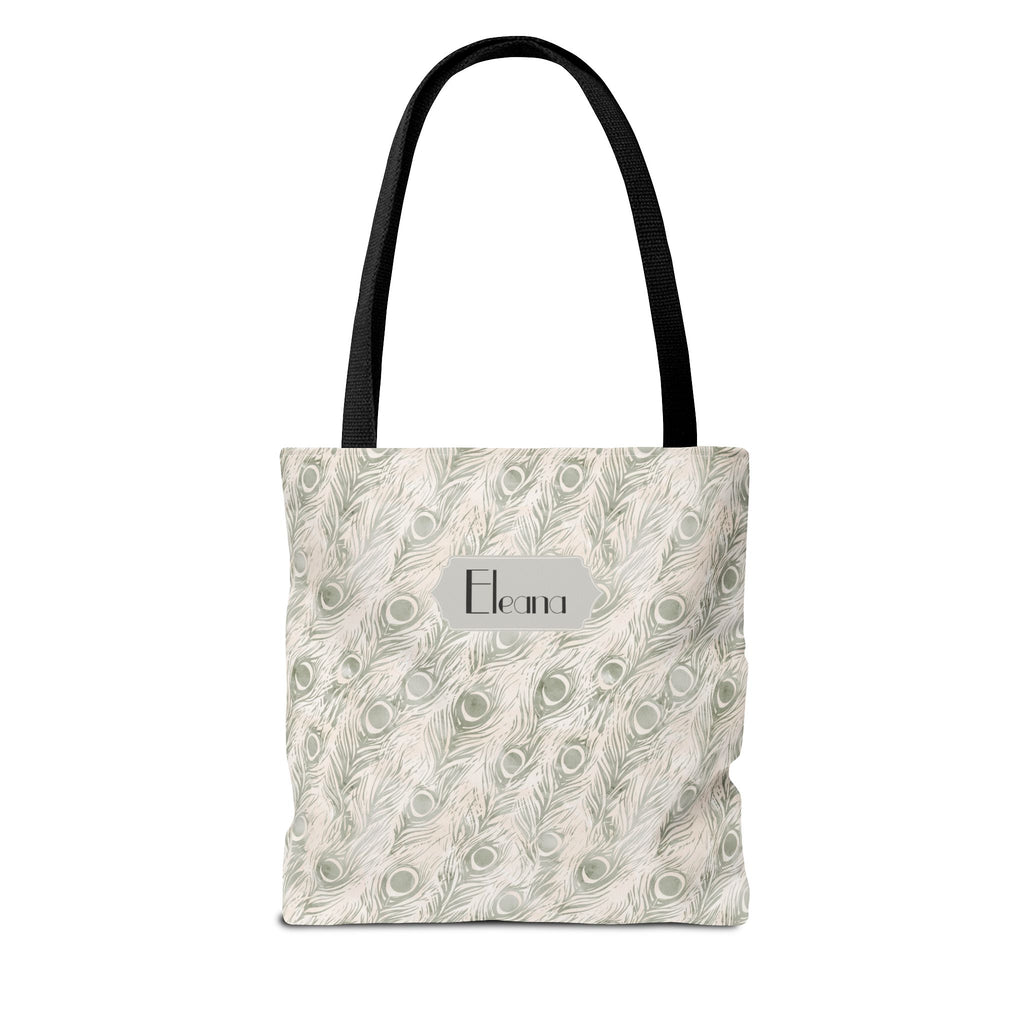 Personalizable Tote - Elegant Grey Peacock Feather Pattern Bag