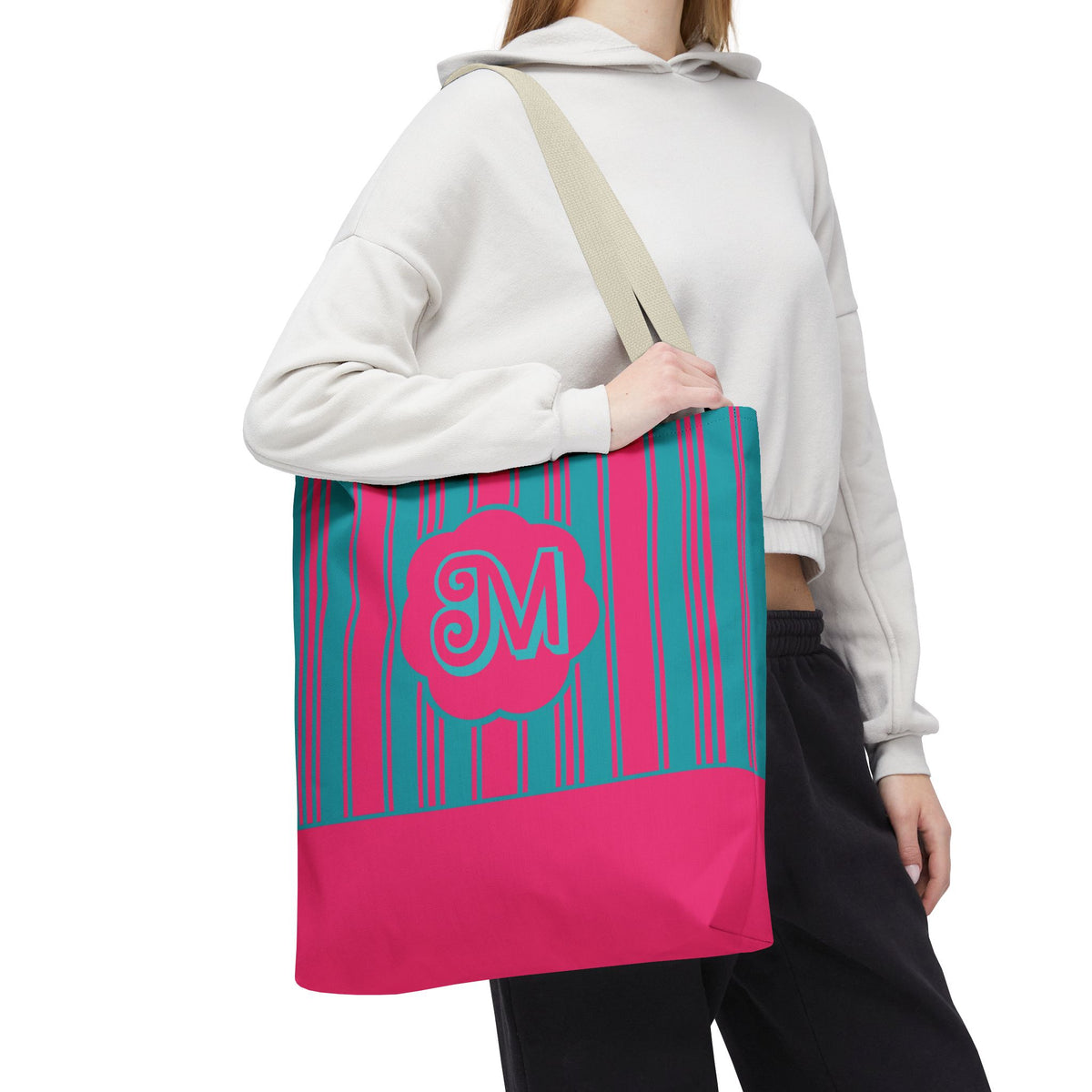 Monogram Pink and Blue Striped Tote Bag — Custom Striped Tote Bag