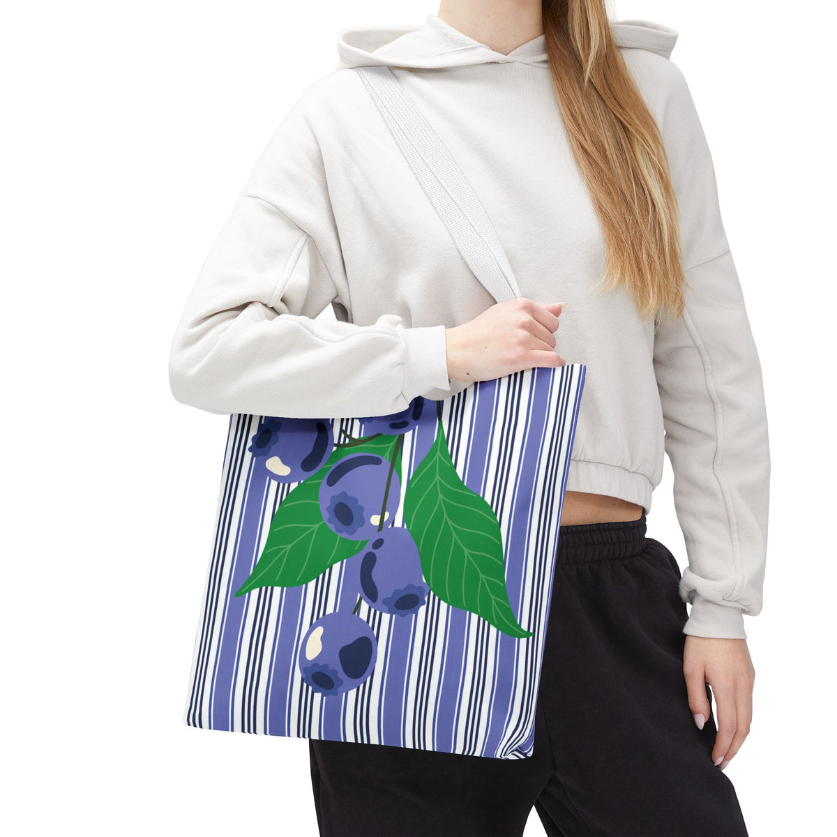Blueberry Stripe Tote Bag - Summer Fruit Market Tote