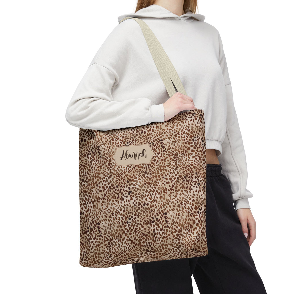 Personalizable Animal Print Tote - Beige Leopard Carryall