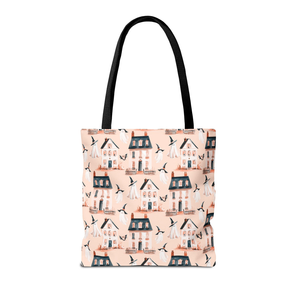 Spooky Cottage Pattern Tote -Haunted Village Ghosts and Houses Bag