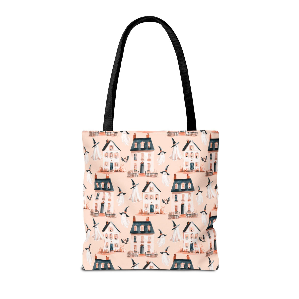 Spooky Cottage Pattern Tote -Haunted Village Ghosts and Houses Bag