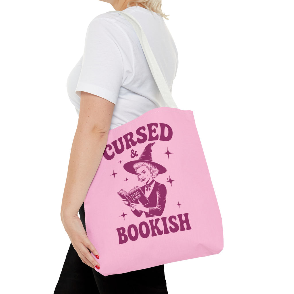 Cursed and Bookish Tote Bag — Witchy Pink Vintage Book Lover Shopper