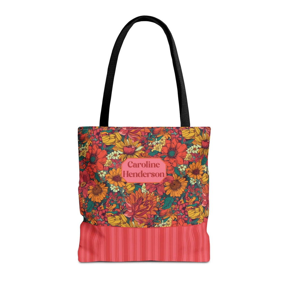 Personalizable Floral Tote - Floral Striped Harvest Tote Bag