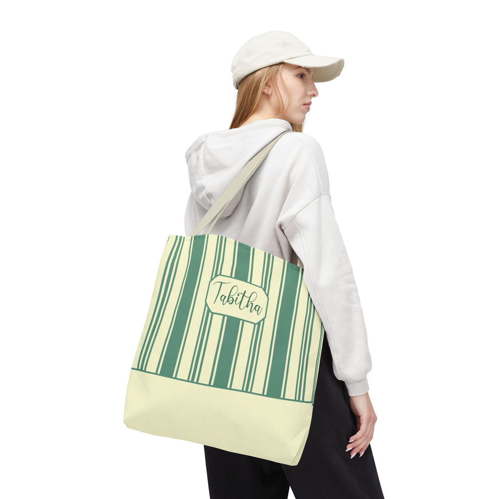 Striped Personalizable Carryall – Retro Mint and Cream Stripe Everyday Tote Bag