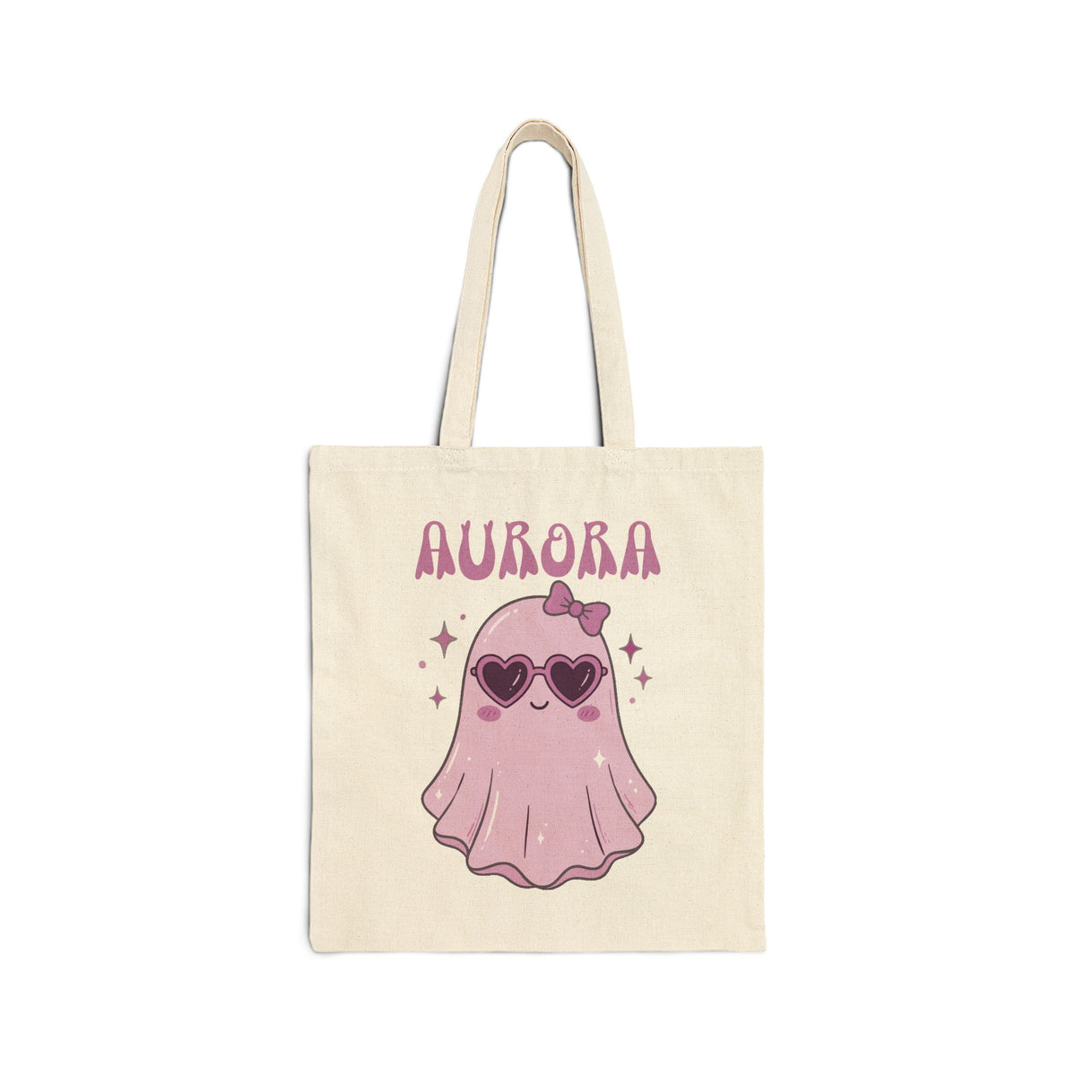 Purple Cute Ghost Trick-or-Treat Tote Bag — Personalizable Halloween Canvas Tote