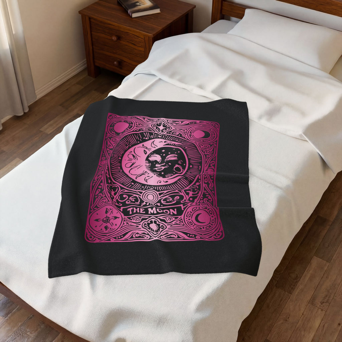 Moon Tarot Velveteen Plush Blanket – Pink Celestial Tarot Design