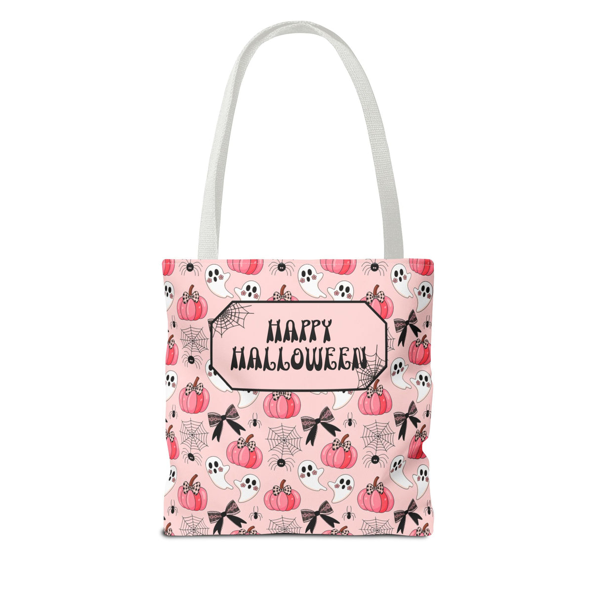Pink Pumpkin Halloween Tote Bag - Cute Ghosts and Bows Personalizable Trick or Treat Bag