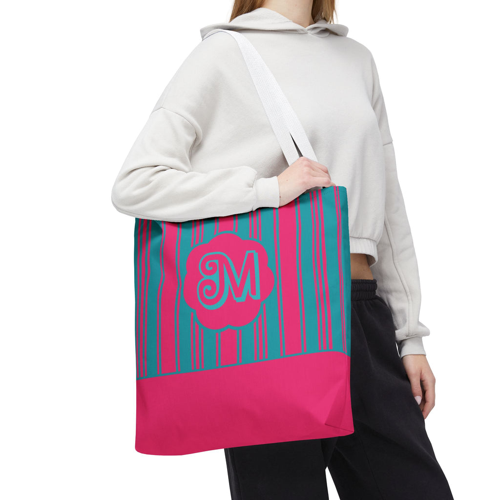 Monogram Pink and Blue Striped Tote Bag — Custom Striped Tote Bag