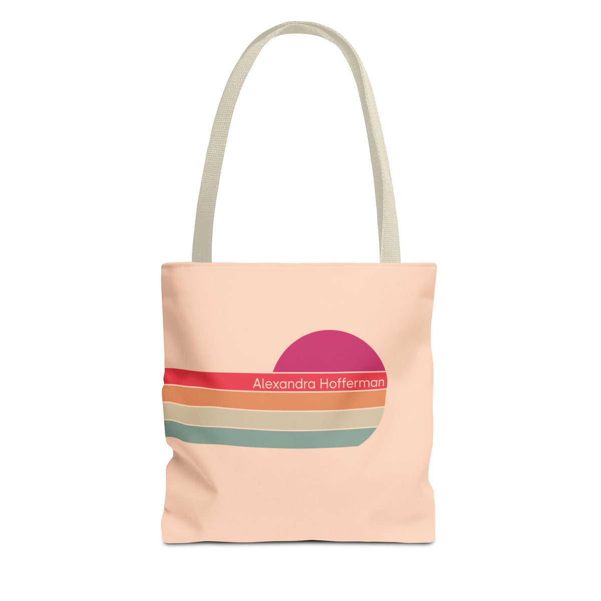 Personalizable Retro Sunset Tote Bag — Pastel Stripes Beach Vibe Carryall