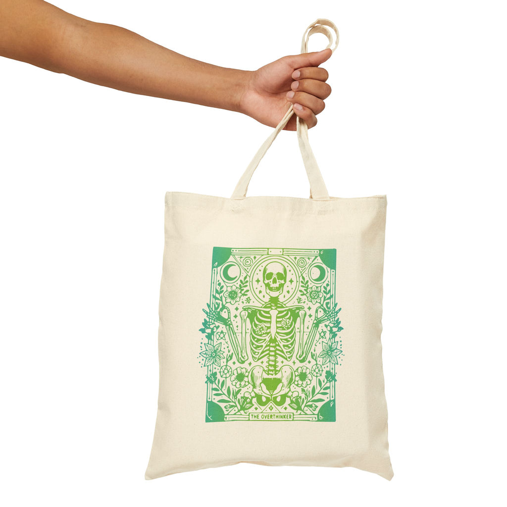 "The Overthinker" Skeleton Botanical Tote - Cotton Canvas Tarot Tote Bag