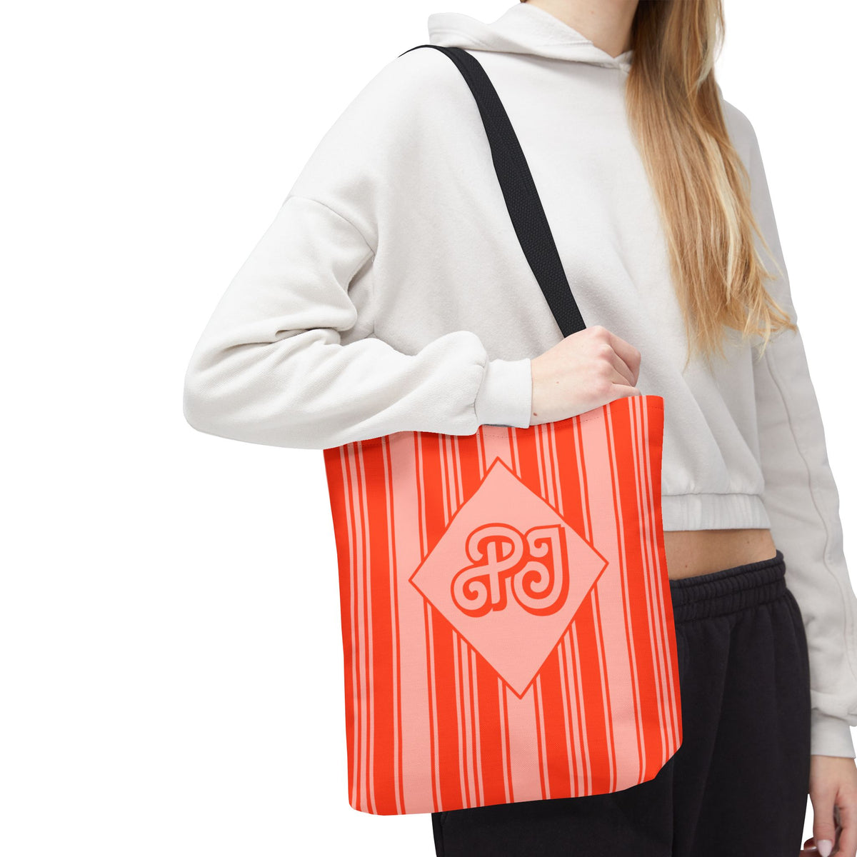Personalizable Striped Vermillion Tote Bag – Vibrant Vertical Stripe Beach and Market Tote