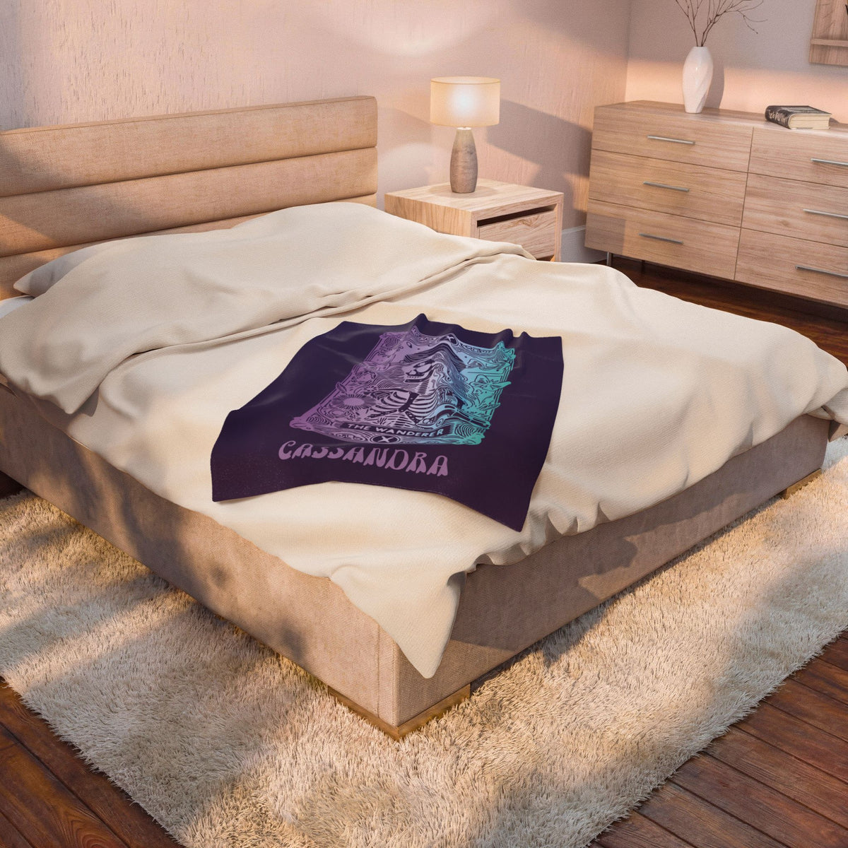 'The Wanderer' Tarot Skeleton Personalized Velveteen Blanket