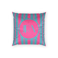 Monogram Velvet Throw Pillow - Bright Pink and Blue Ticking Stripe Decorative Pillow