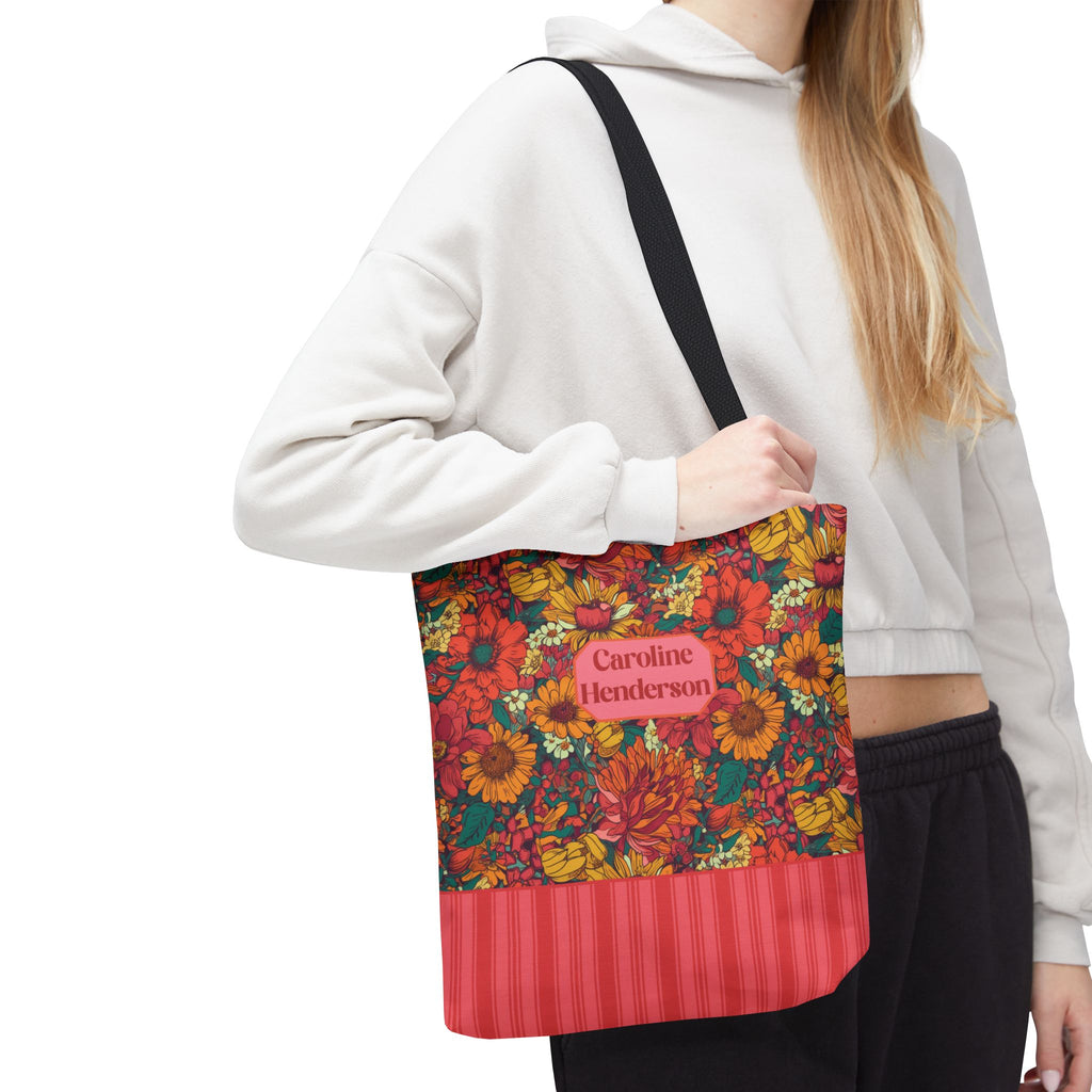 Personalizable Floral Tote - Floral Striped Harvest Tote Bag
