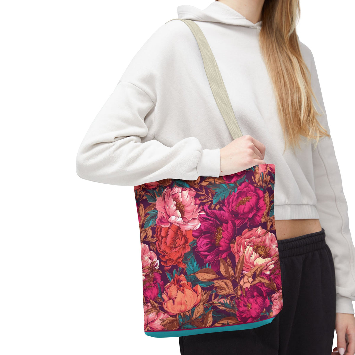 Bright Magenta and Teal Peony Tote Bag – Vintage Punk Floral Carryall