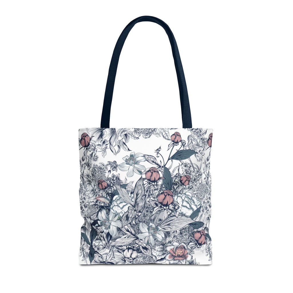 Navy and Pink Floral Sketch Tote Bag - Botanical Market Carryall