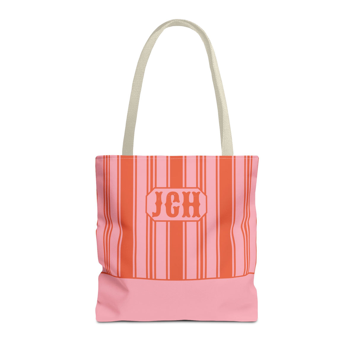 Striped Pink and Orange Tote Bag - Personalizable Bright Beach and Market Tote
