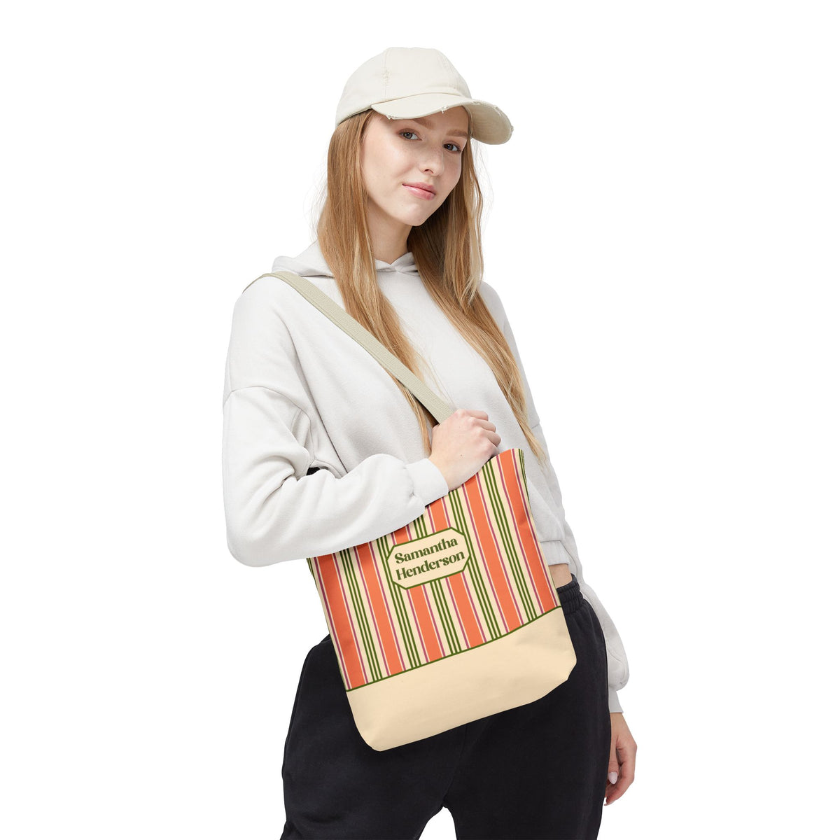 Personalizable Colorful Striped Tote Bag - Versatile Peach and Green Everyday Carryall