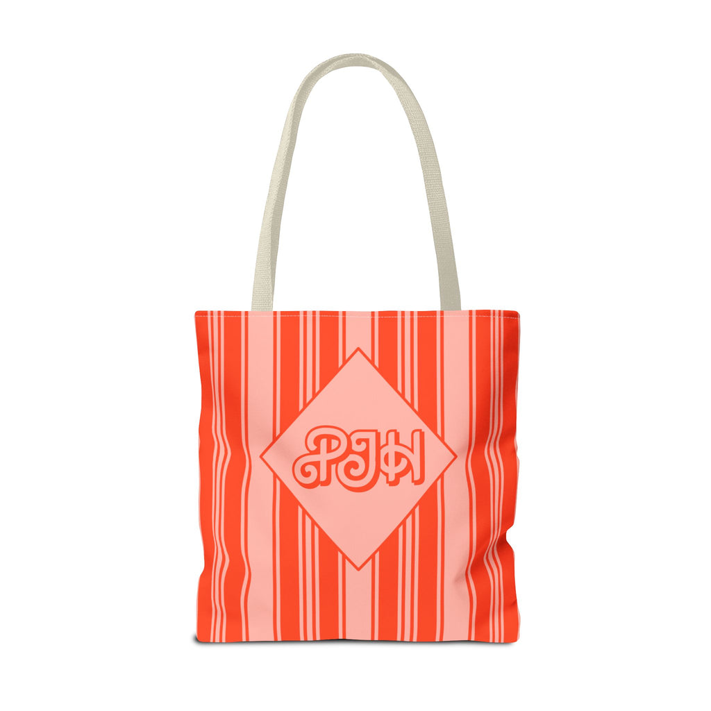 Personalizable Striped Vermillion Tote Bag – Vibrant Vertical Stripe Beach and Market Tote