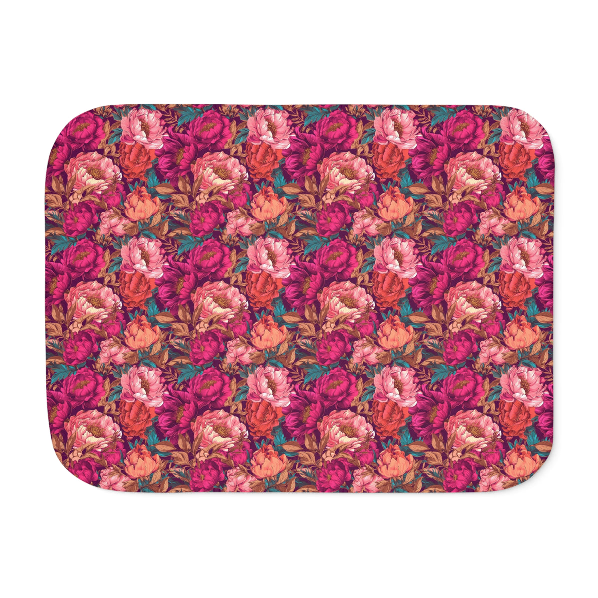 Vivid Magenta Peony Maximalist Sherpa Throw Blanket