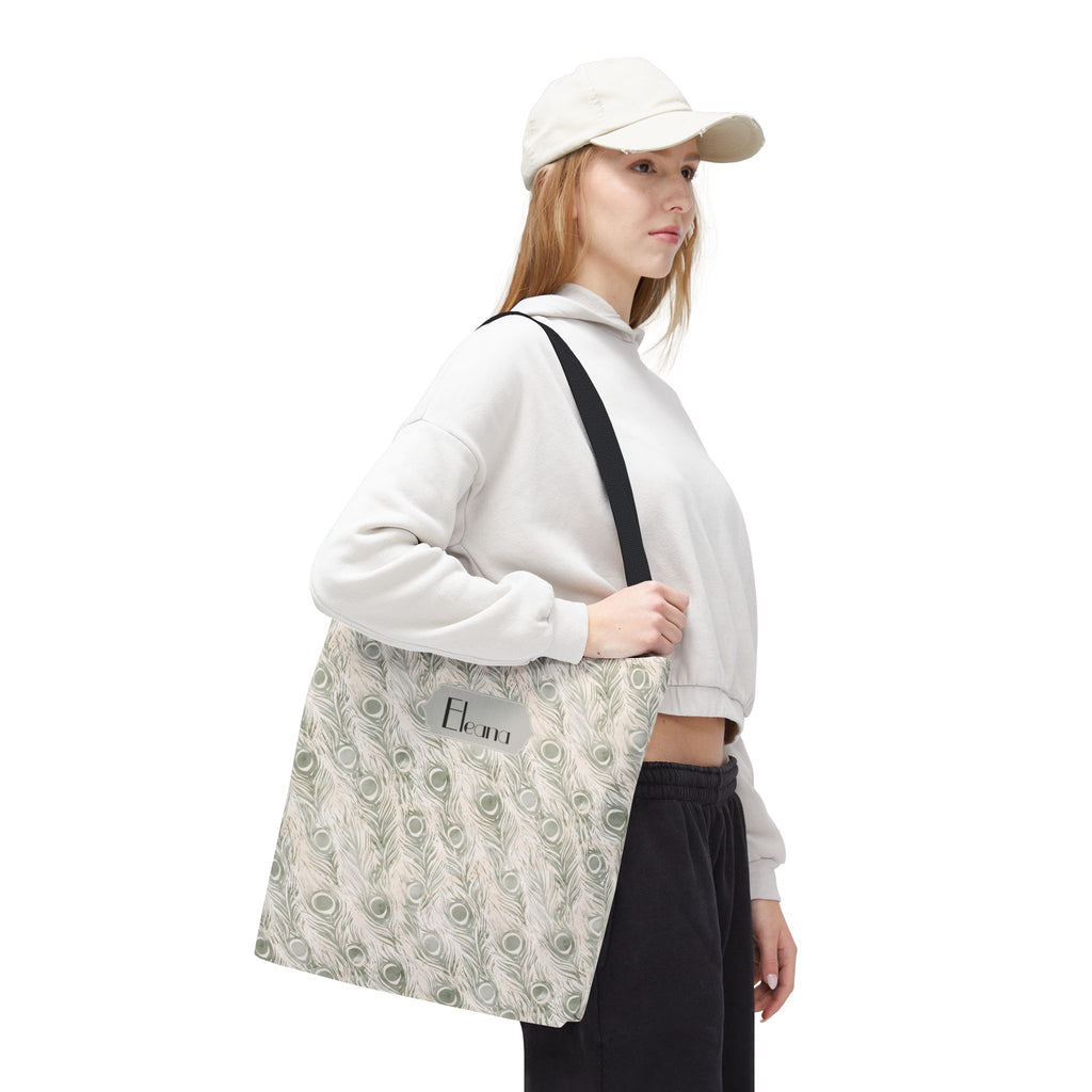 Personalizable Tote - Elegant Grey Peacock Feather Pattern Bag