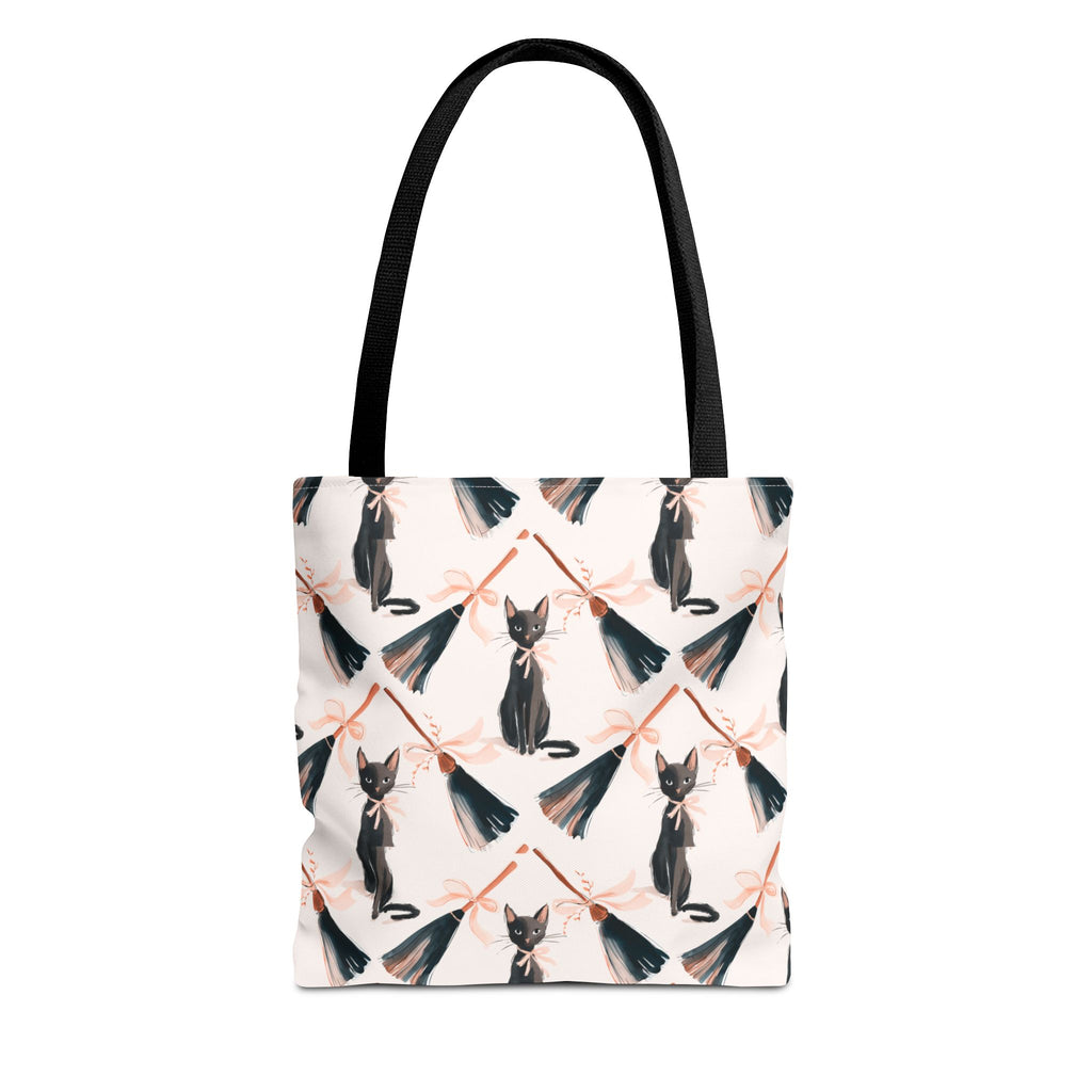 Witchy Black Cat and Broom Tote Bag