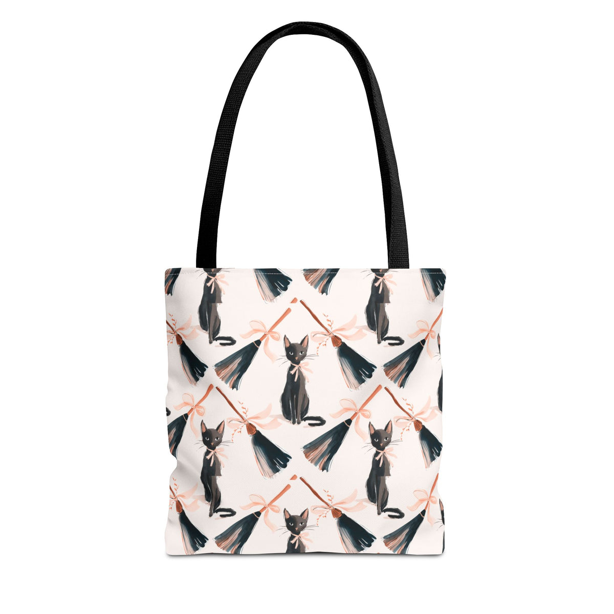 Witchy Black Cat and Broom Tote Bag