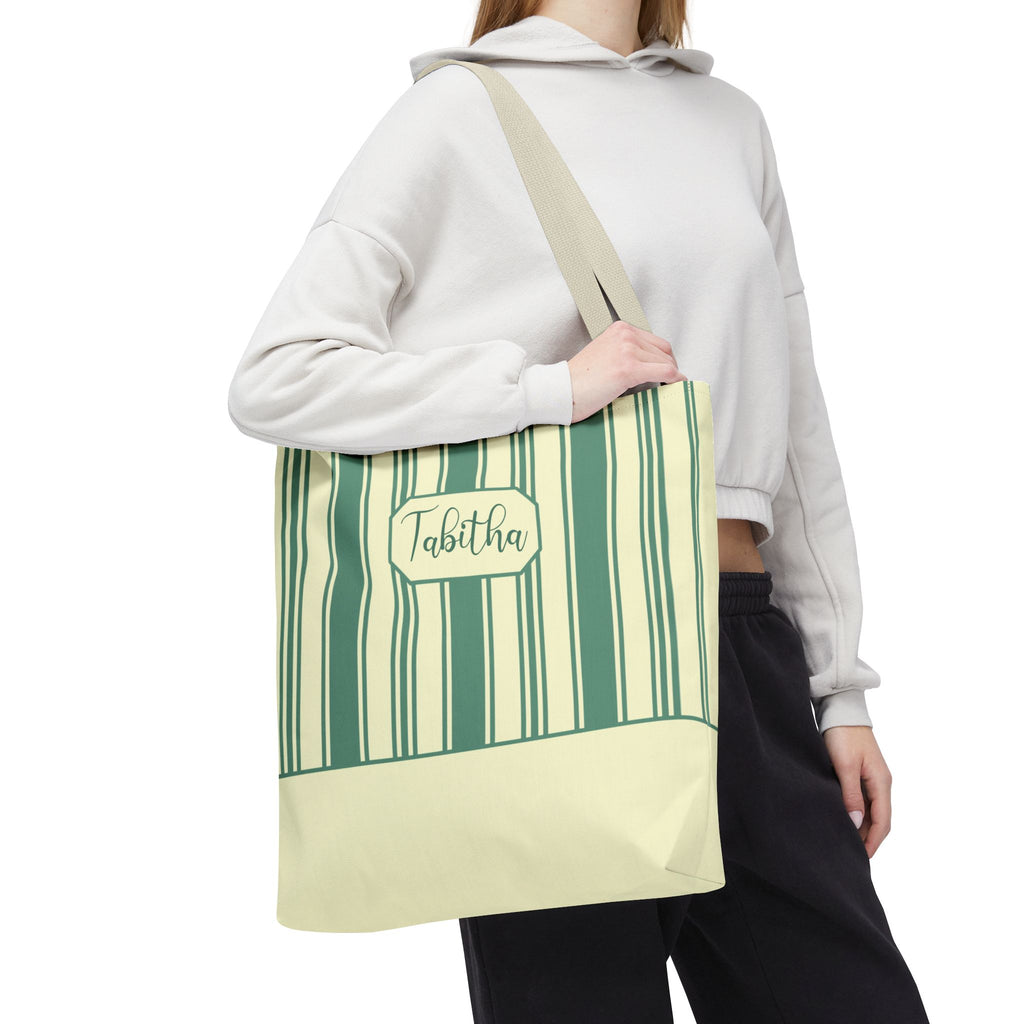 Striped Personalizable Carryall – Retro Mint and Cream Stripe Everyday Tote Bag