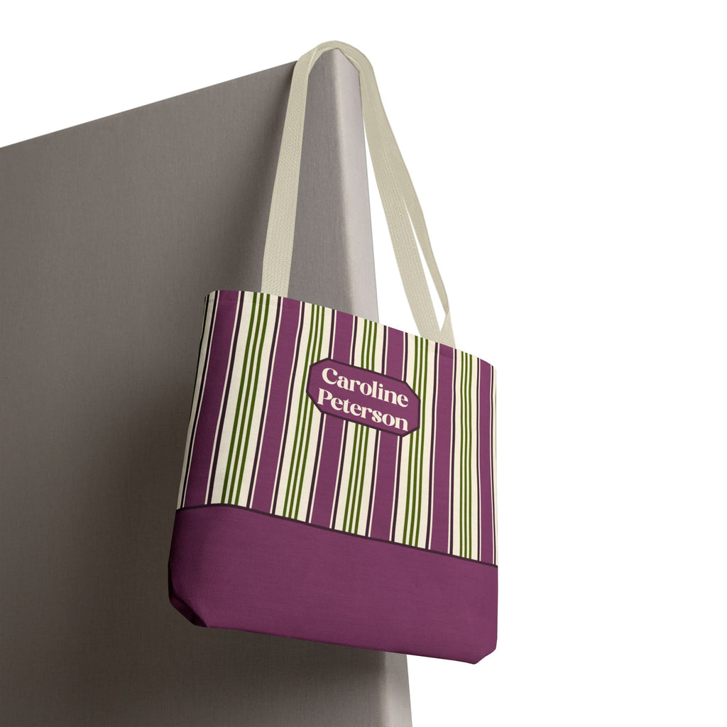 Personalizable Striped Tote Bag - Colorful Green and Purple Stripe Carryall