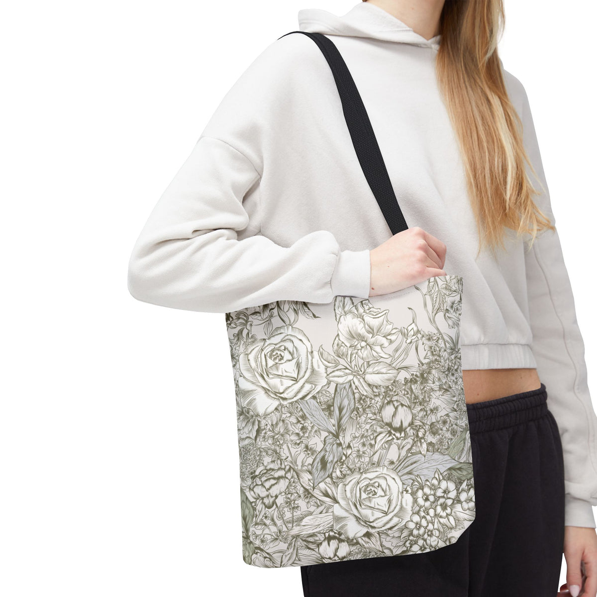 Rose Sketch Tote Bag — Grey Floral Carryall