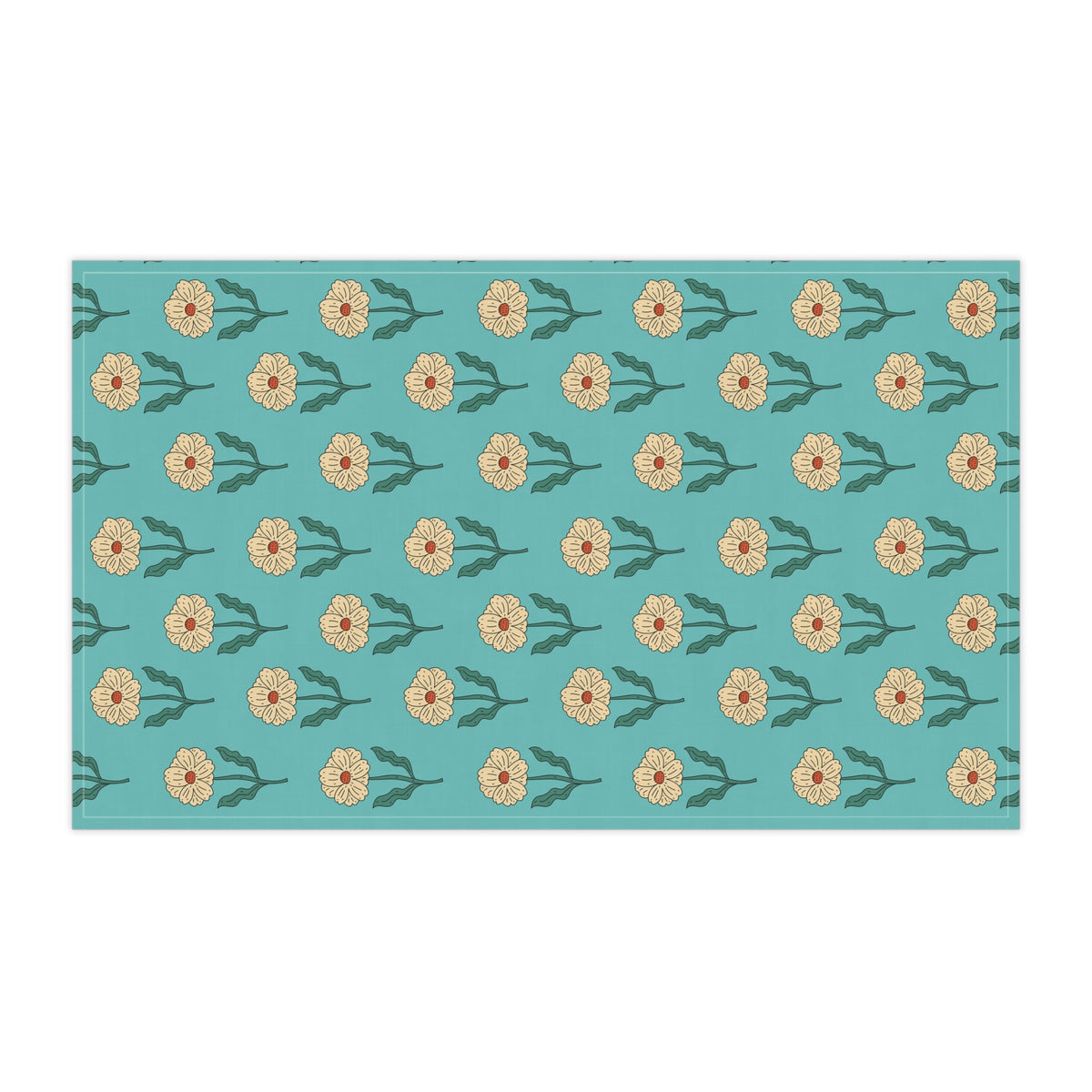 Retro Floral Tea Towel - Hand Drawn Daisies on Teal Kitchen Towel
