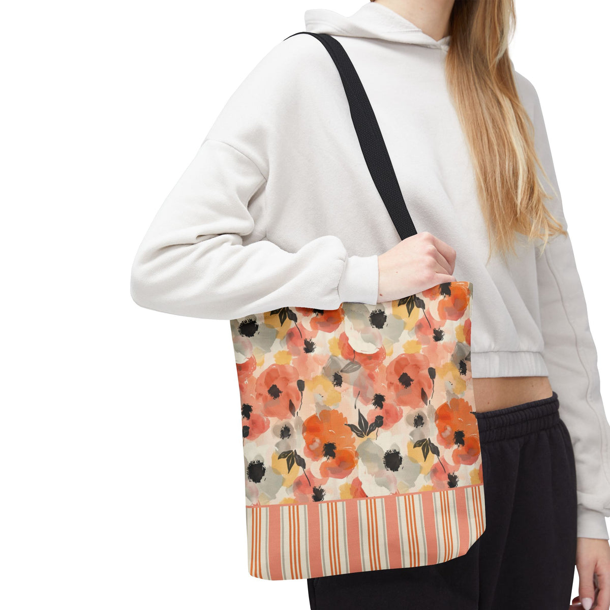 Floral Watercolor Stripe Tote Bag – Peach Blossom Beach and Market Bag