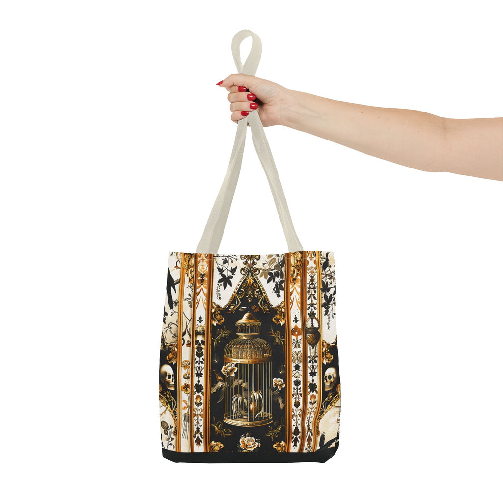 Vintage Gothic Birdcage Tote Bag - Victorian Skull and Floral Pattern Carryall