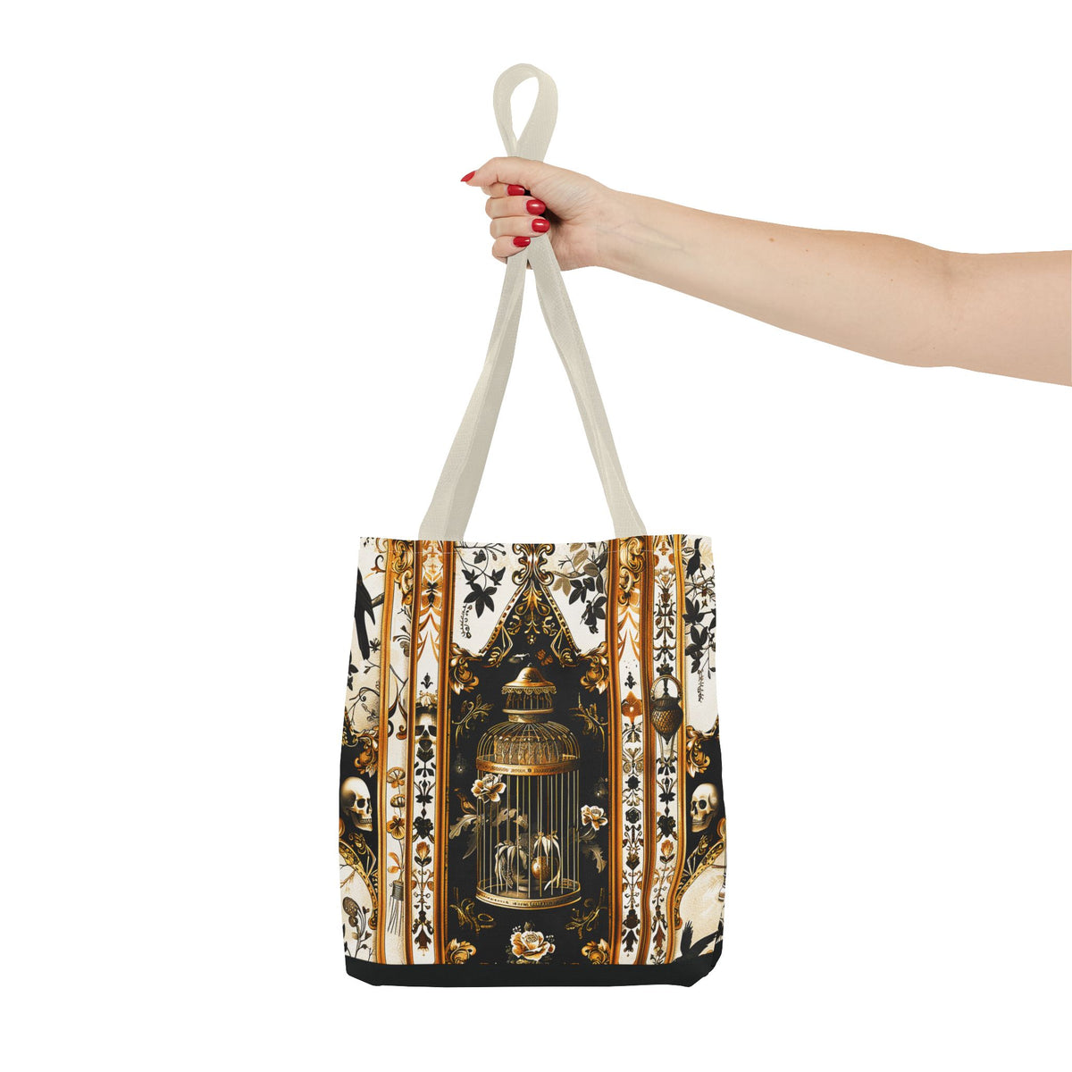Vintage Gothic Birdcage Tote Bag - Victorian Skull and Floral Pattern Carryall
