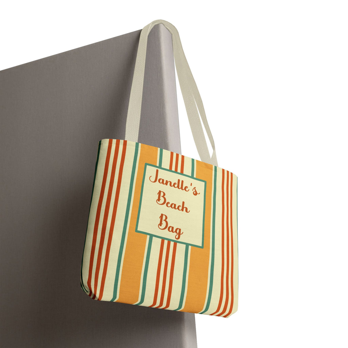 Personalizable Striped Retro Tote Bag - Vintage Yellow, Orange and Teal Beach and Market Bag