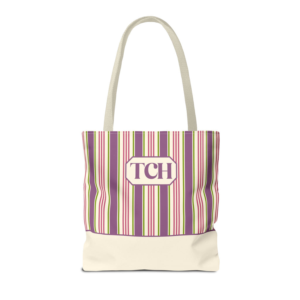 Colorful Striped Tote Bag – Personalizable Purple Pink and Green Tote
