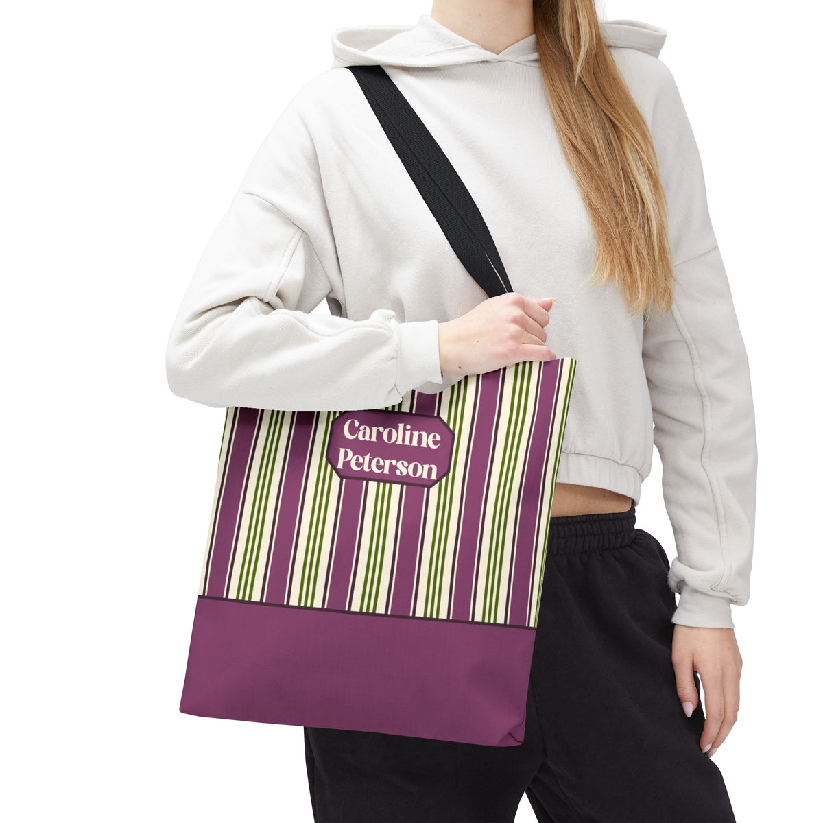 Personalizable Striped Tote Bag - Colorful Green and Purple Stripe Carryall