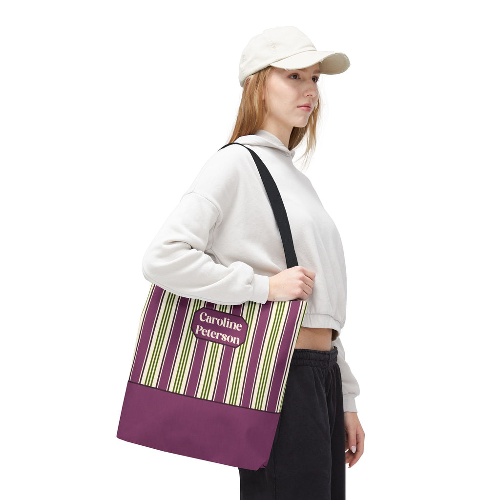 Personalizable Striped Tote Bag - Colorful Green and Purple Stripe Carryall