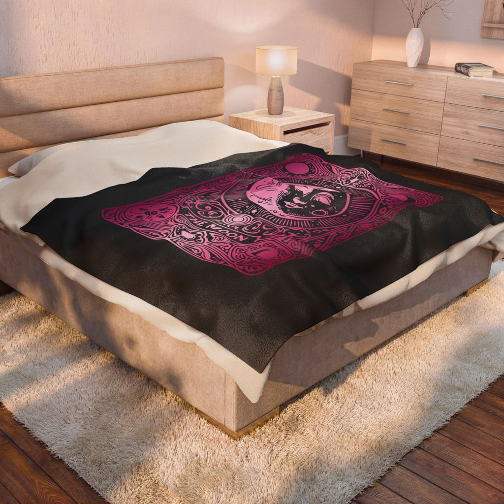 Moon Tarot Velveteen Plush Blanket – Pink Celestial Tarot Design