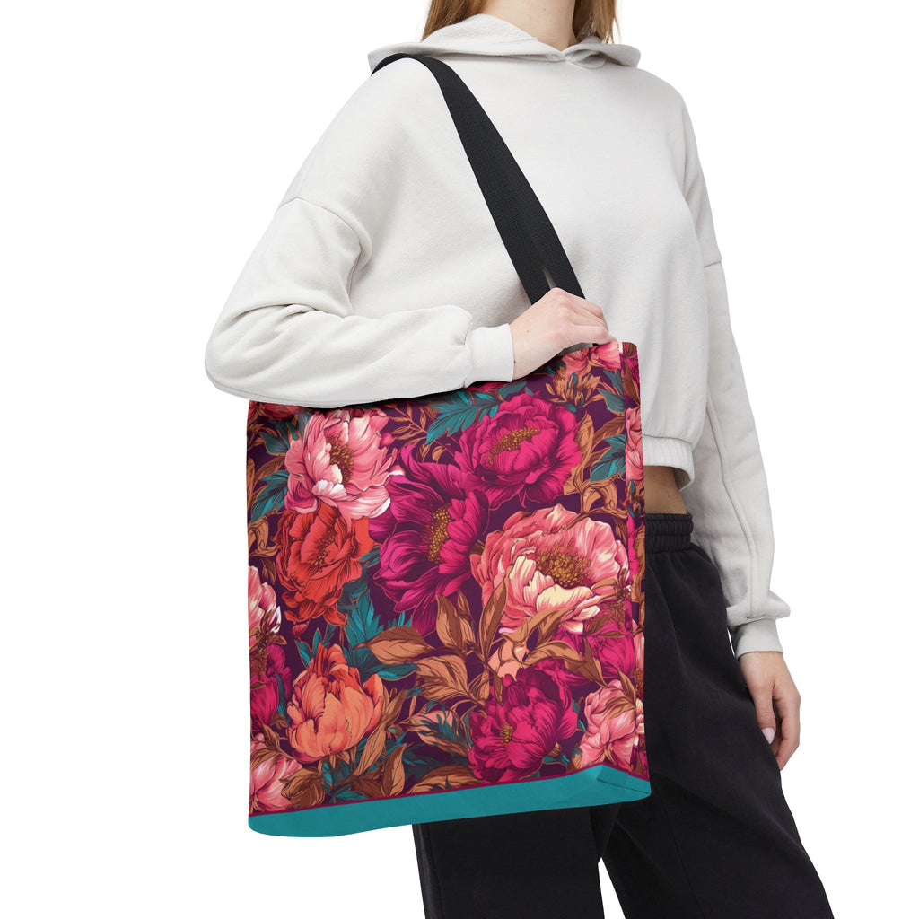 Bright Magenta and Teal Peony Tote Bag – Vintage Punk Floral Carryall