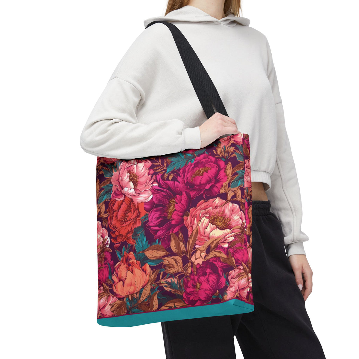 Bright Magenta and Teal Peony Tote Bag – Vintage Punk Floral Carryall